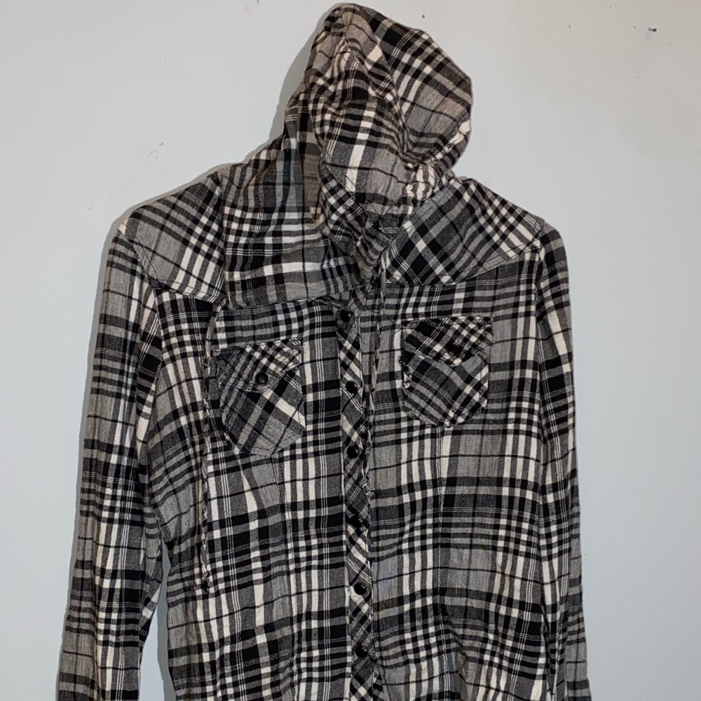 Button up shirt with hood and a sweater